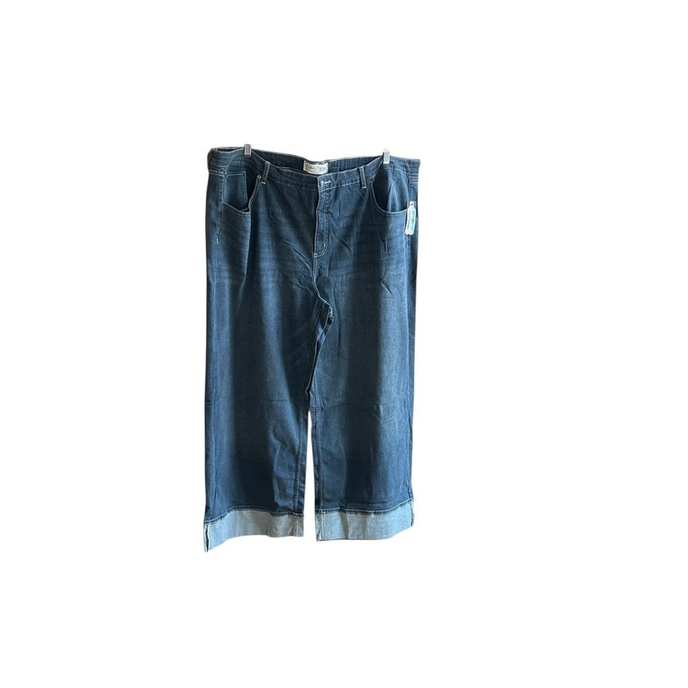 Me by Jennie Garth stretch wide leg jeans with sewn-in cuffs at hemline Sz 32W